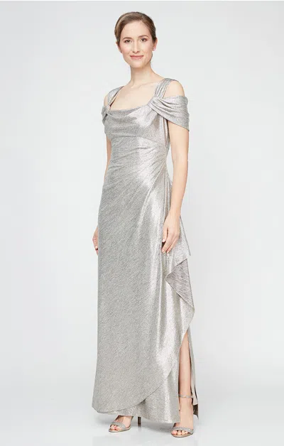 Alex Evenings 8227742 Formal Slit Long Evening Petite Dress In Gray