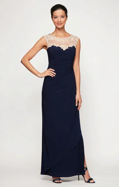 Alex Evenings 82351473 Petite Long Lace Formal Evening Dress In Blue