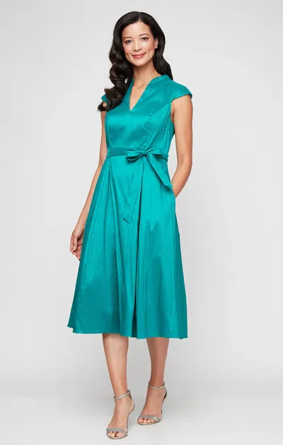 Alex Evenings 8266698 Short Petite Cocktail A Line Tea Length Dress In Green