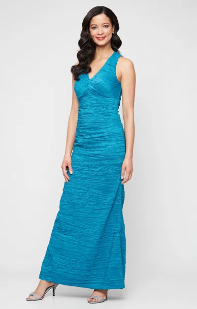 Alex Evenings 8266708 Long Formal Petite Evening Dress In Blue
