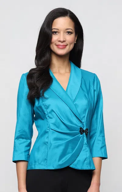 Alex Evenings Bead Detail Taffeta Top In Blue