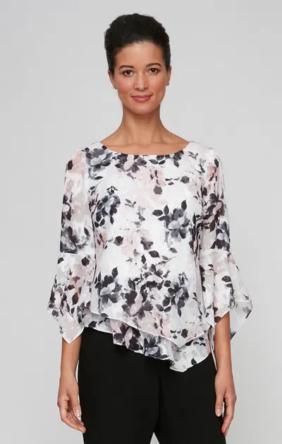 Alex Evenings 8375930 Formal Tiered Printed Blouse Top In Pink