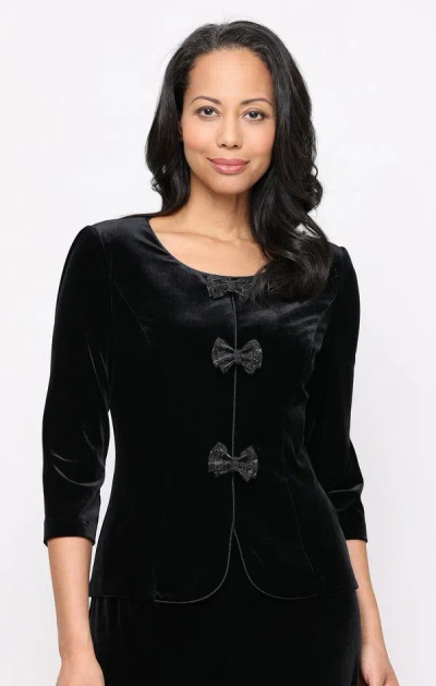 Alex Evenings 83911020 Crew High-neck Velvet Formal Top In Black