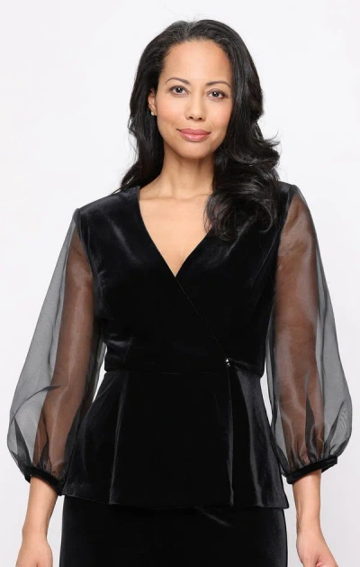Alex Evenings 83911022 V-neck Velvet Formal Top In Black