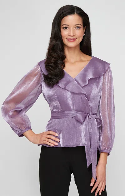 Alex Evenings 8392013 Formal Ruffle Blouse Top In Purple