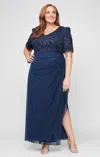 Alex Evenings 84122633 Long Formal Plus Size Ruffle Evening Dress In Blue