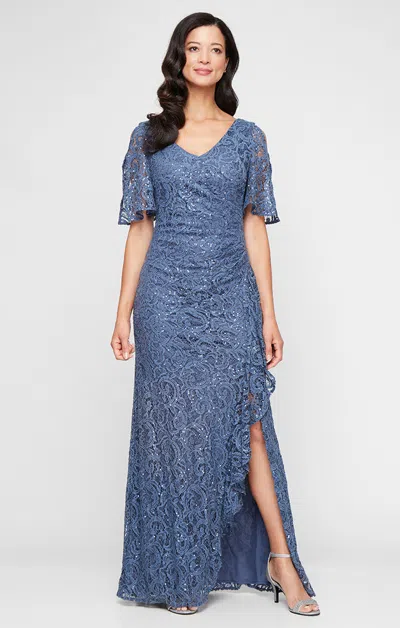 Alex Evenings 84122686 Sequin Long Formal Plus Size Lace Dress In Blue