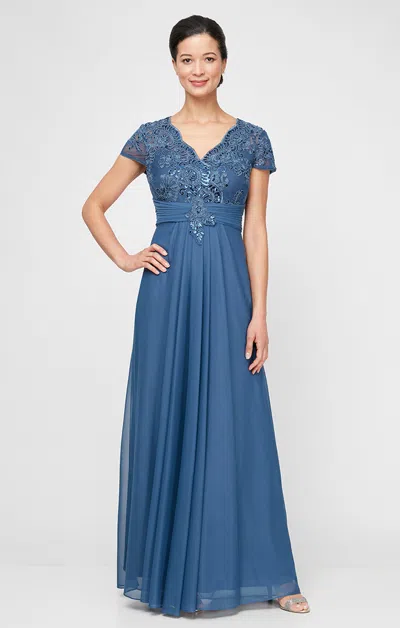 Alex Evenings 84171561 A Line Long Plus Size Formal Evening Dress In Blue