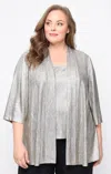 Alex Evenings 8427715 Plus Size Two Piece Jacket Formal Top In Gray