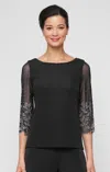 Alex Evenings 8427776 Plus Size Metallic Formal Top In Black