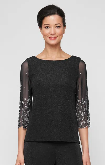Alex Evenings 8427776 Plus Size Metallic Formal Top In Black