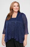 Alex Evenings 8427807 Metallic Two Piece Plus Size Top In Blue