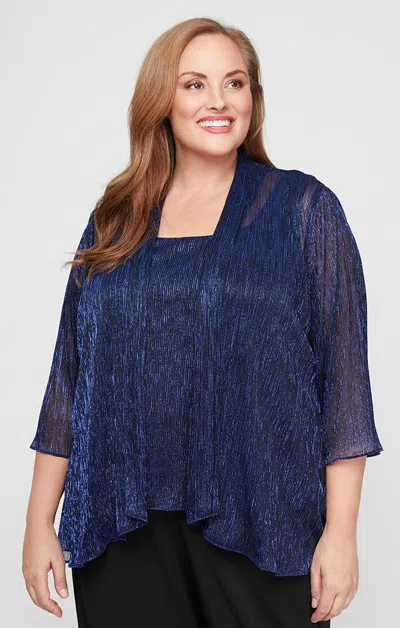 Alex Evenings 8427807 Metallic Two Piece Plus Size Top In Blue