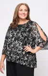 Alex Evenings 8427868 Tiered Blouse Plus Size Metallic Top In Black