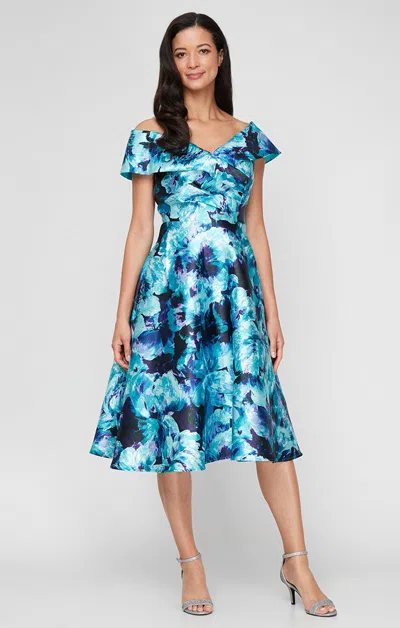 ALEX EVENINGS 8439054 TEA LENGTH PLUS SIZE SHORT COCKTAIL RUFFLE A LINE DRESS