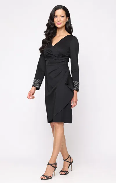 Alex Evenings 8460545 Short Plus Size Long Sleeve Cocktail Dress In Black