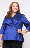 Alex Evenings 8466733 Plus Size Blouse Ruffle Peplum Top In Blue