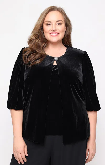 Alex Evenings 8491978 Two Piece Velvet Plus Size Formal Top In Black