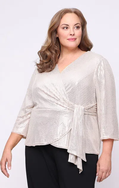 Alex Evenings 84961019 Plus Size Top Sequin Formal In White
