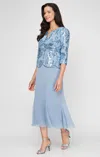 Alex Evenings 8196991 Formal Tea Length Mother Of The Bride Sequin Dress In Blue