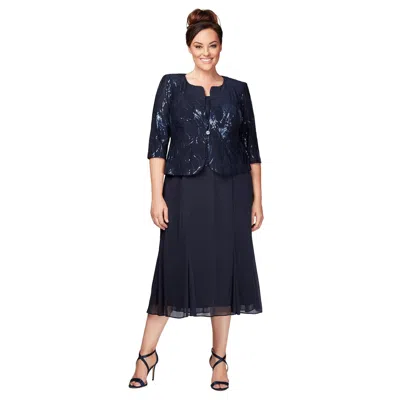 Alex Evenings Ae496267 Short Plus Size Jacket Dress In Blue