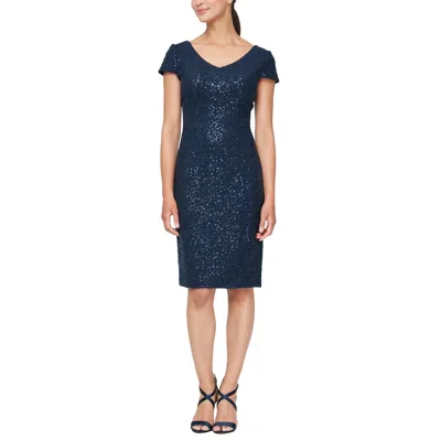 Alex Evenings Ae81122241 Short Cap Sleeve Dress In Blue