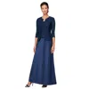 Alex Evenings Embroidered Lace Mock Two-piece Gown With Jacket In Blue