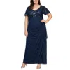 Alex Evenings Plus Size Embroidered-sequin Empire-waist Gown In Blue