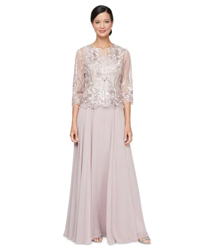 Alex Evenings Alex Evening Women's 2-pc. Embroidered Jacket & Gown Set In Blush