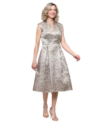 Alex Evenings Metallic Jacquard Midi Cocktail Dress In Multi