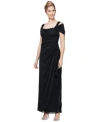 Alex Evenings Alex S Cold Shoulder Draped Metallic Gown 4p 18 In Black