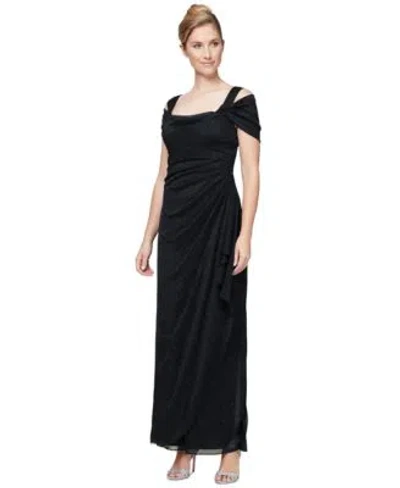 Alex Evenings Alex S Cold Shoulder Draped Metallic Gown 4p 18 In Black