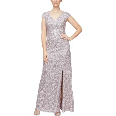 Alex Evenings A-line Dress Women's Mauve Corded Lace Cap Sleeve V-neck Frog377 In Pink