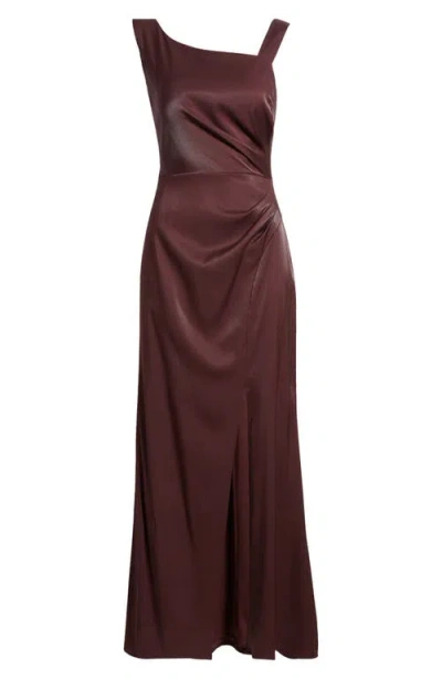 Alex Evenings Asymmetric Neck Gown In Maroon