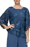 Alex Evenings Asymmetric Triple Tier Hem Top In Blue In Blue