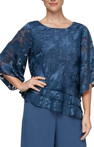 Alex Evenings Asymmetric Triple Tier Hem Top In Blue