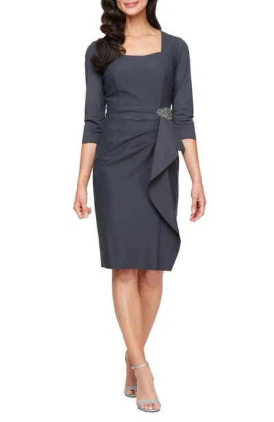 Alex Evenings Bead Detail Cascade Ruffle Sheath Dress In Charcoal