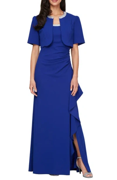 ALEX EVENINGS ALEX EVENINGS BEAD DETAIL STRETCH CREPE GOWN WITH BOLERO JACKET