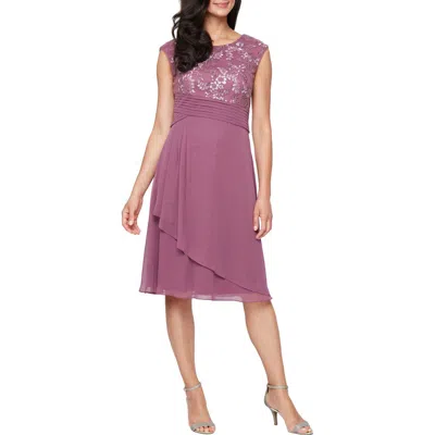 ALEX EVENINGS ALEX EVENINGS BEADED EMBROIDERY COCKTAIL DRESS