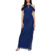 Alex Evenings Beaded Neck Cold Shoulder Mesh Sheath Gown In Blue