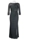 Alex Evenings Beaded Sheer Sleeve Ruched Gown In Smoke In Grey
