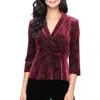 Alex Evenings Beaded Velvet Wrap Front Top In Burgundy