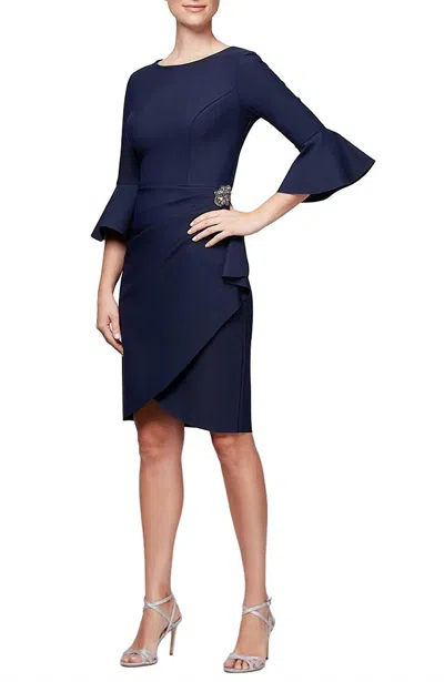 Alex Evenings Bell Sleeve Bateau Sheath Dress In Navy