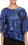 ALEX EVENINGS BLOUSE WITH ASYMMETRIC TIERED HEM IN ROYAL