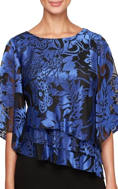 Alex Evenings Blouse With Asymmetric Tiered Hem In Royal In Blue