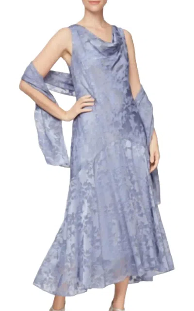 Alex Evenings Burn Out Floral Print Dress In Lavender In Blue