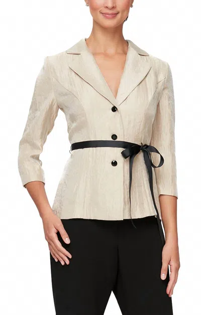 Alex Evenings Button Front Blouse With Tie Belt In Taupe In Gray