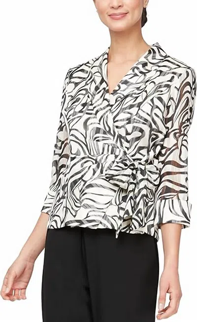 Alex Evenings Candice Wrap Blouse In Ivory/black