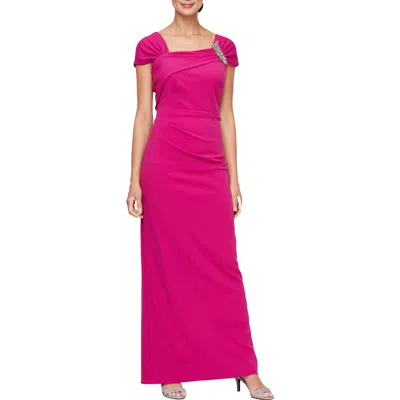 Alex Evenings Cap Sleeve Crepe Gown In Fuchsia
