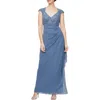 Alex Evenings Sequin Lace Bodice Empire Waist Gown In Wedgewood